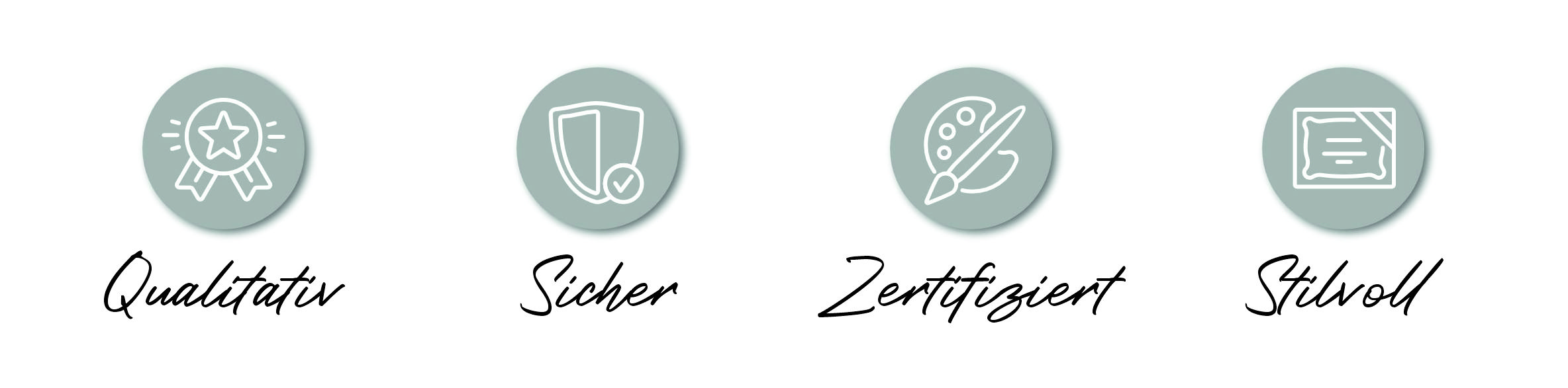Abzeichen mit unterschiedlichen Bedeutungen: Qualitativ, Sicher, Zertifiziert und Stilvoll